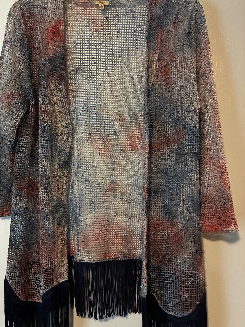 Reba Open Knit Cardigan in Navy and Dusty Rose